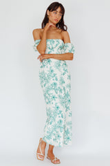 Olivier Off-Shoulder Midi Dress Floral Green