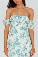 Olivier Off-Shoulder Midi Dress Floral Green