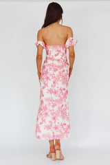 Olivier Off-Shoulder Midi Dress Floral Pink