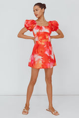 Shayna Puff Sleeve Mini Dress Print Red