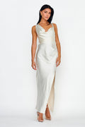 Midnight Sun Asymmetrical Strap Maxi Dress Oyster