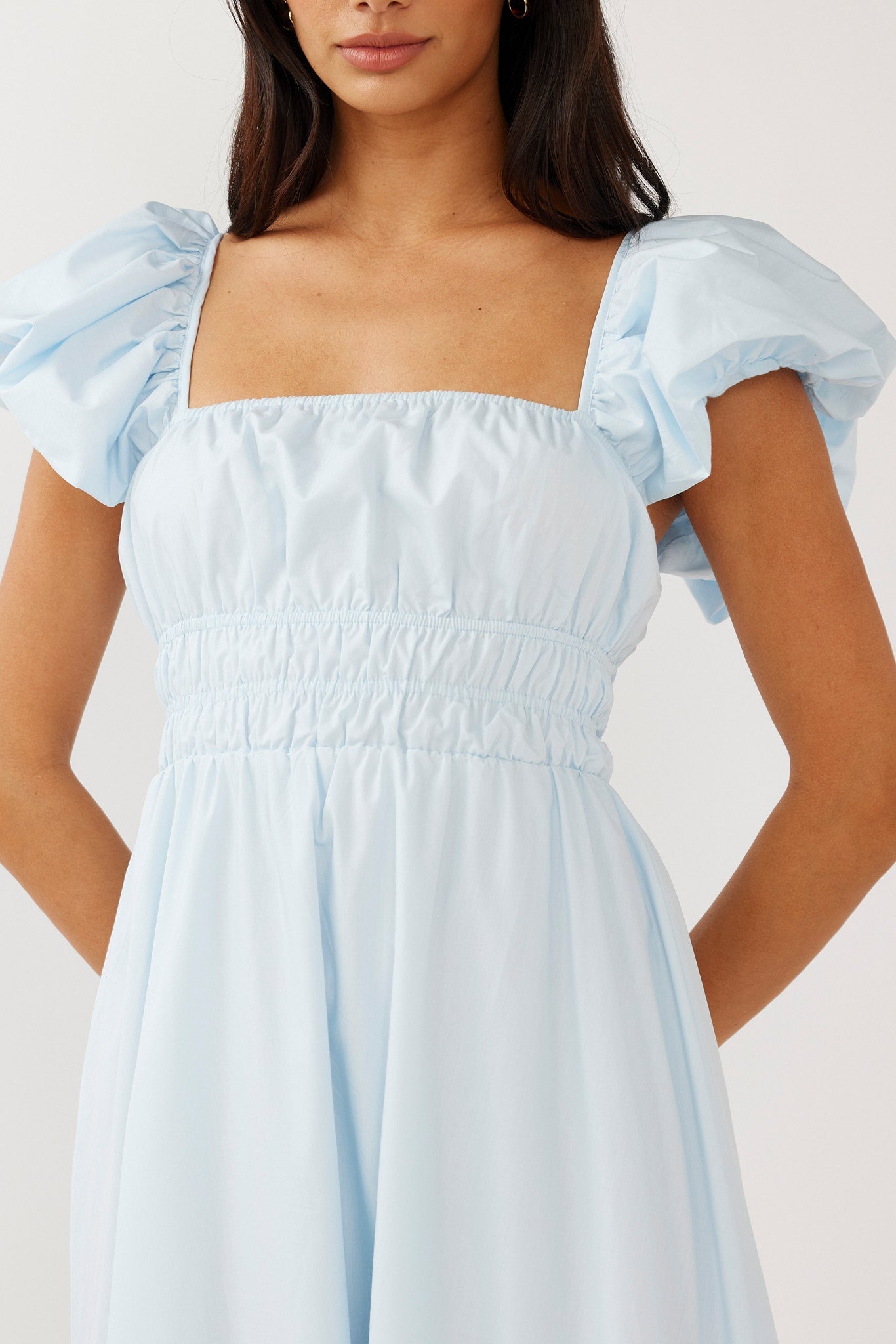 Rose Meadow Puffed Sleeve Midi Dress Blue