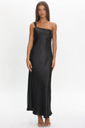 Carmel One-Shoulder Sash Maxi Dress Black