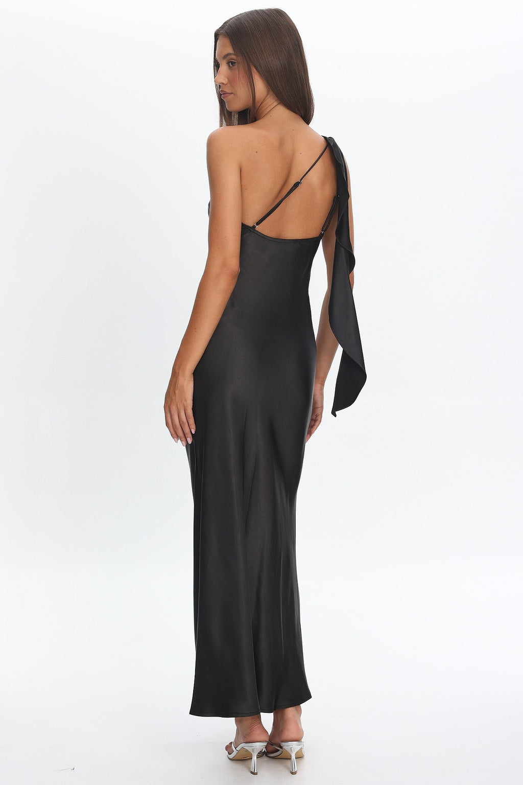 Carmel One-Shoulder Sash Maxi Dress Black