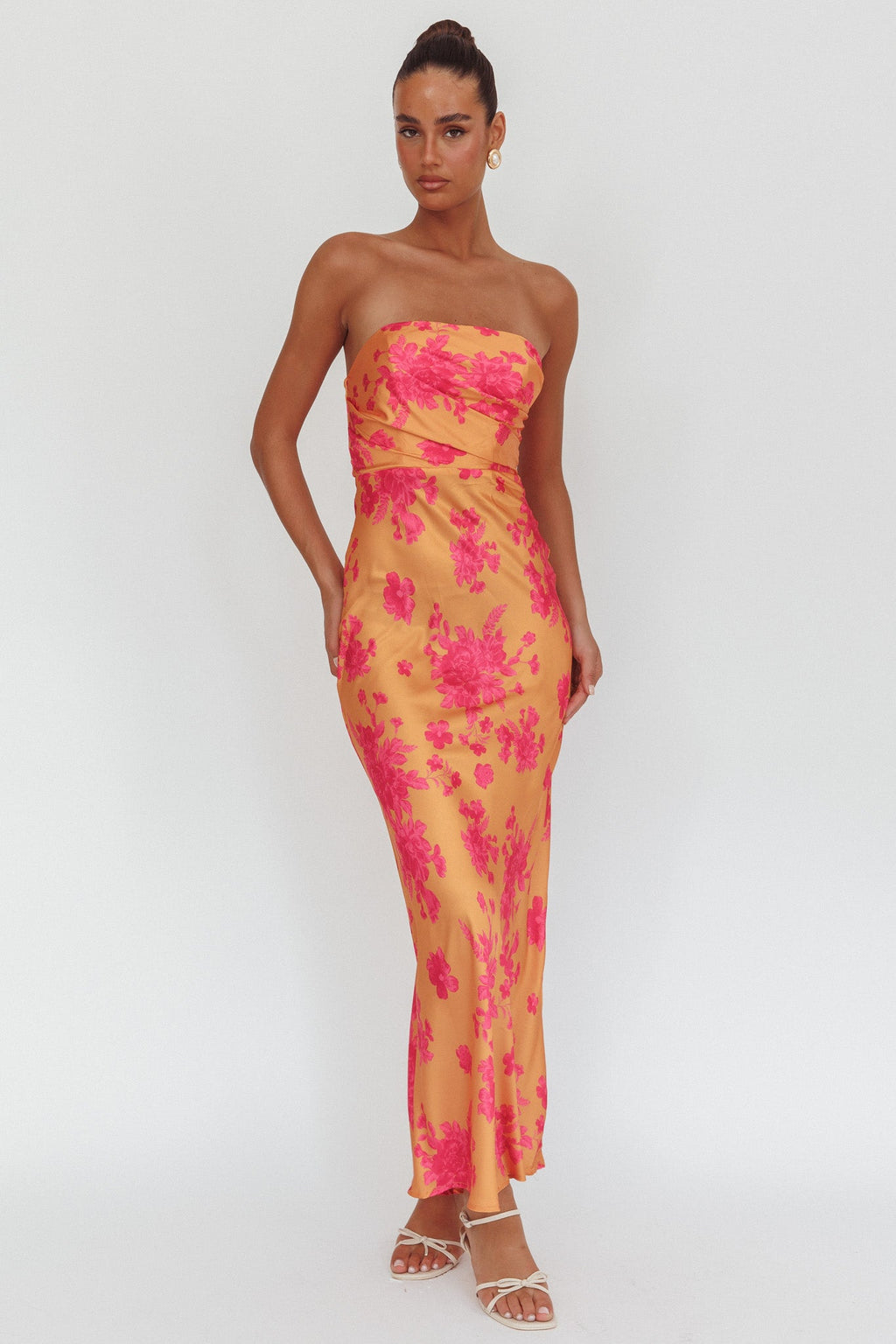 City Of Stars Strapless Maxi Dress Floral Orange