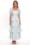 Giavana Puff Sleeve Layered Maxi Dress Floral Blue