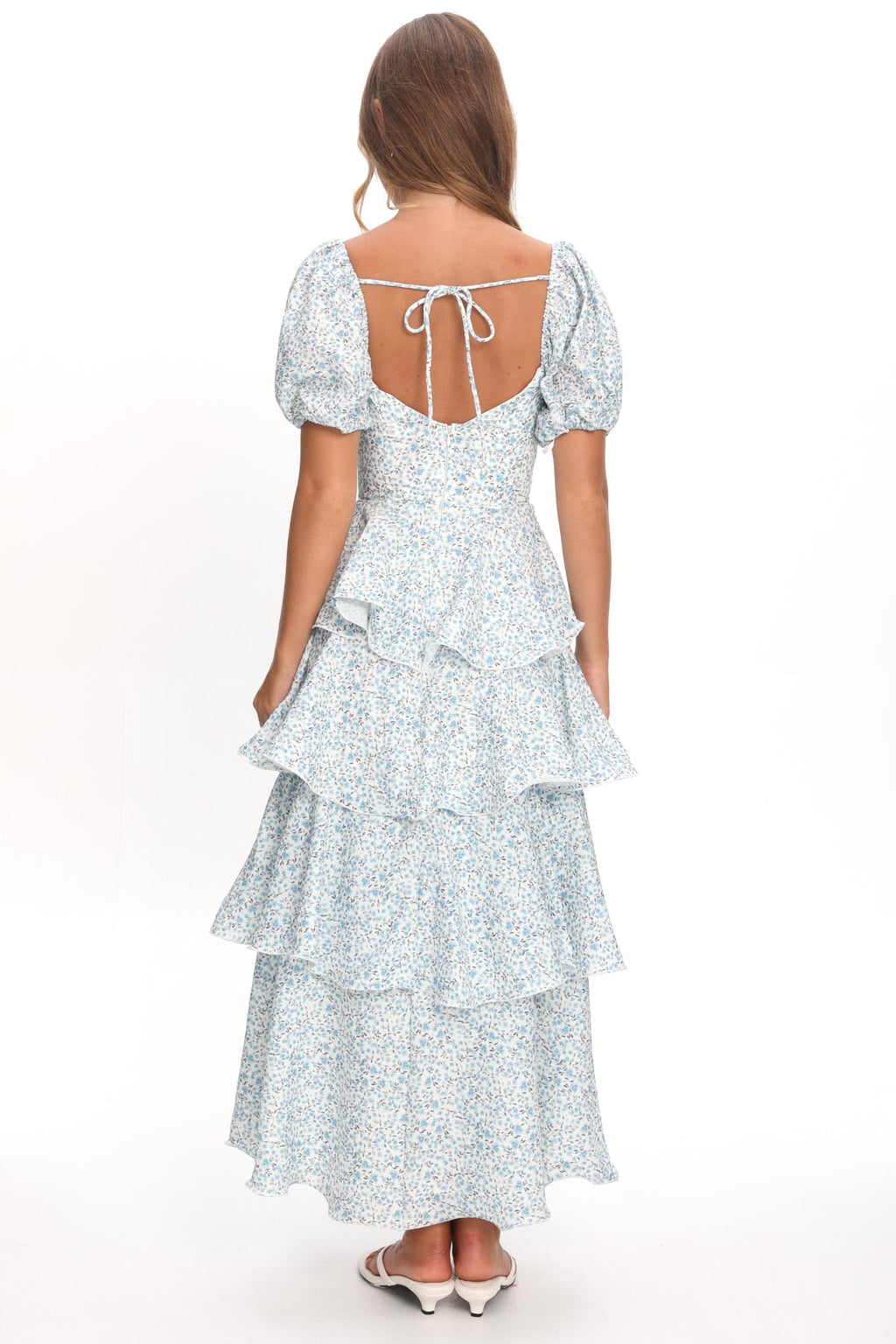 Giavana Puff Sleeve Layered Maxi Dress Floral Blue