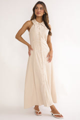 Teagun Collared Button Maxi Dress Stone