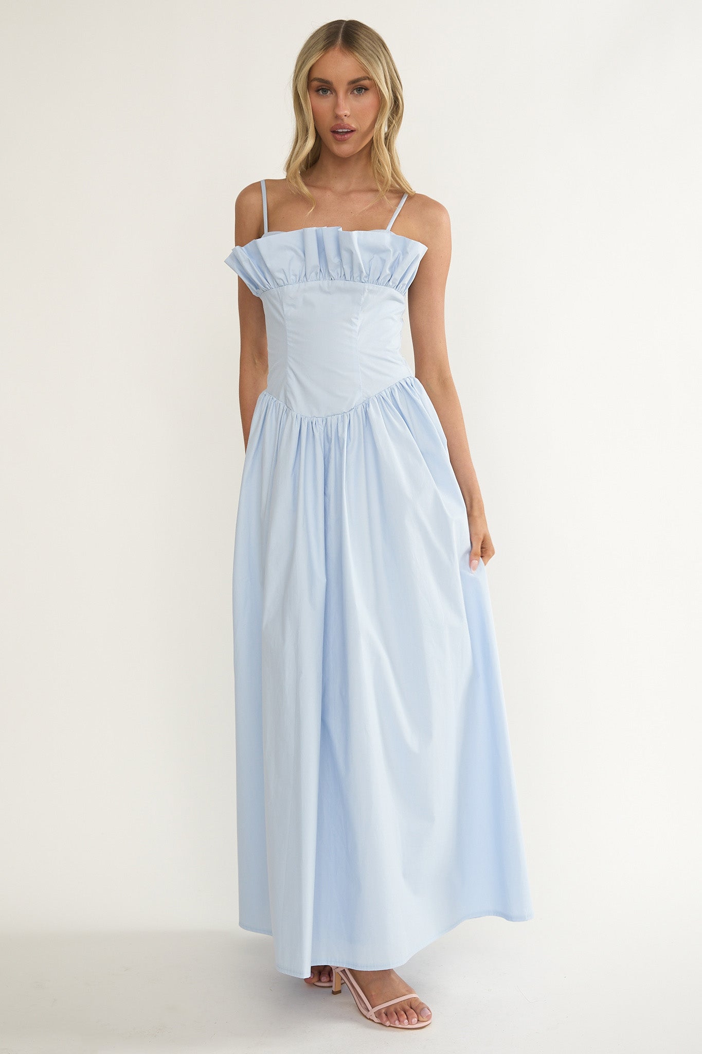 Pailin Frill Bust Maxi Dress Blue