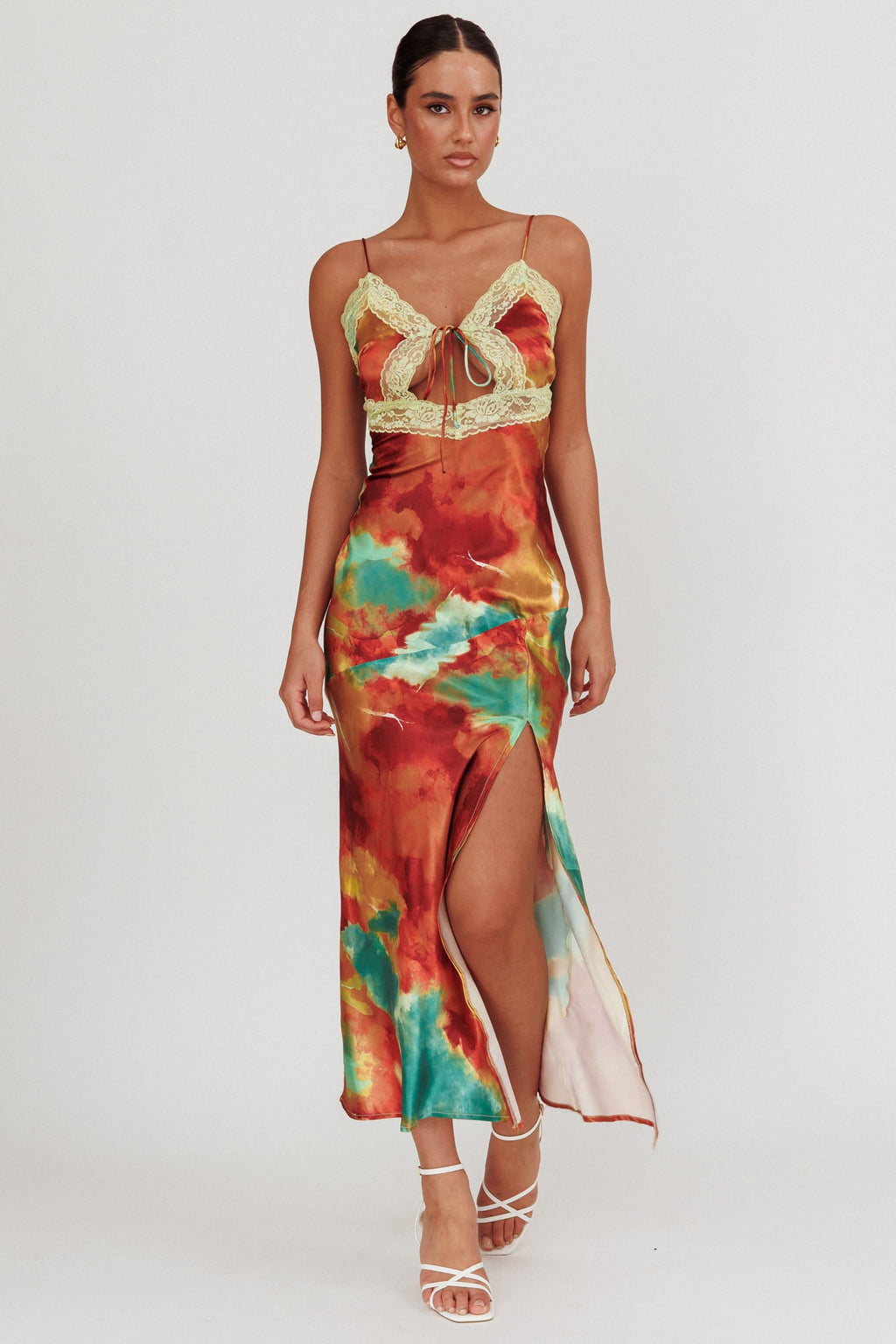 Saga Bust Keyhole Satin Maxi Dress Green