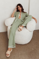 Liloh Contrast Ribbed Wide Leg Pant Sage