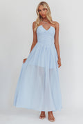 The Dreamers Ruched Basque Waist Maxi Dress Blue