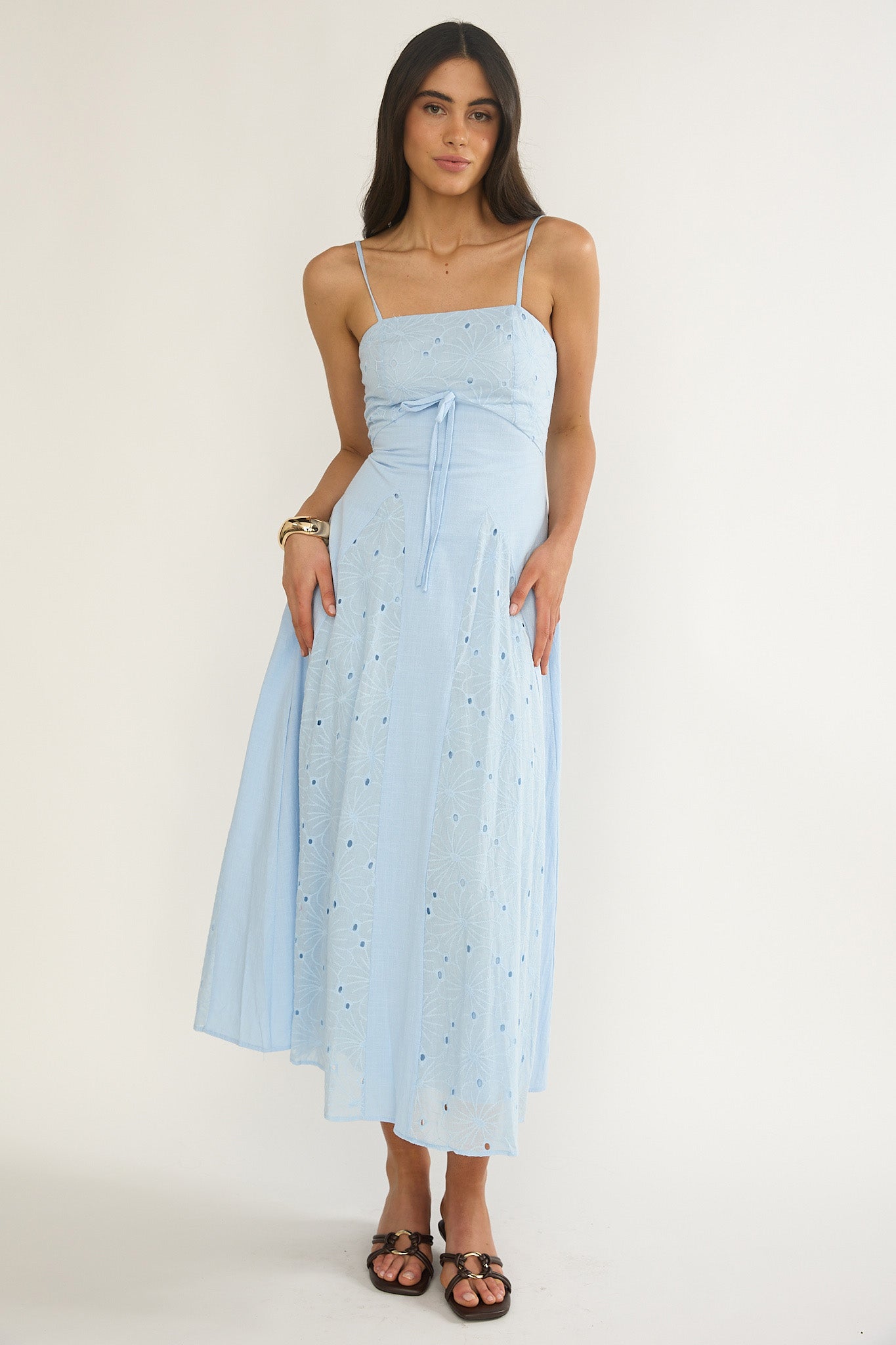 Shaye Embroidery Insert Maxi Dress Blue