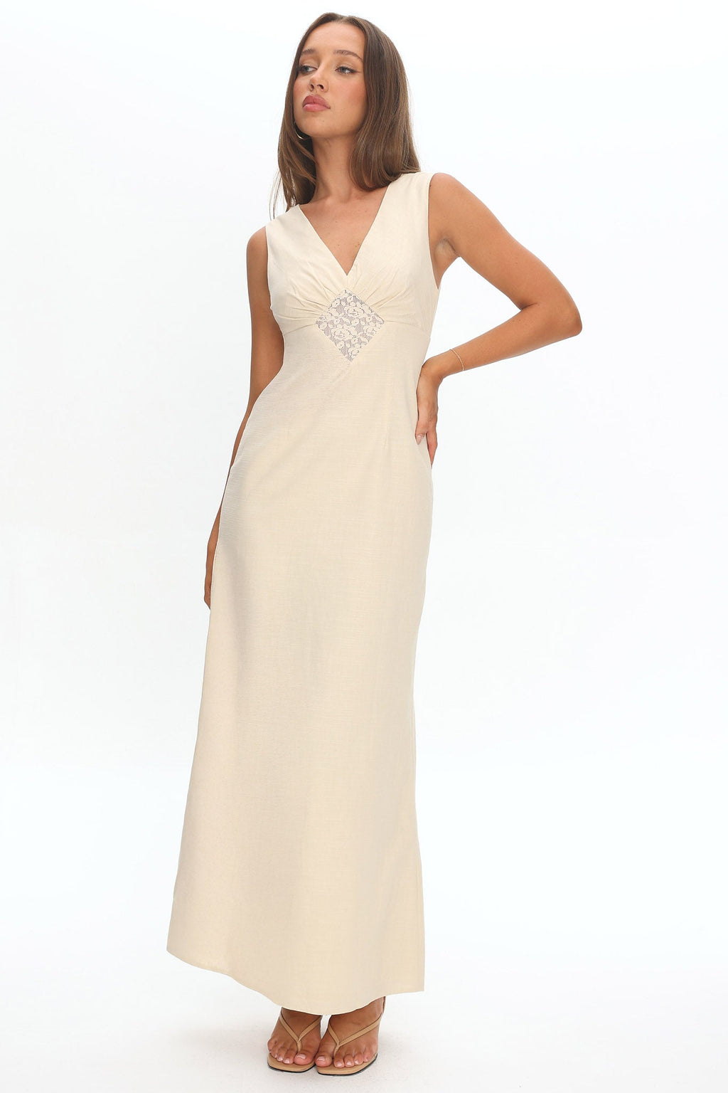 Perry Lace Insert Maxi Dress Vanilla