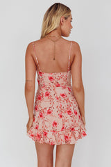 First Light Cami Strap Ruched Dress Floral Pink