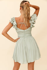Lola Ruffle Shoulder Ruched Dress Pistachio