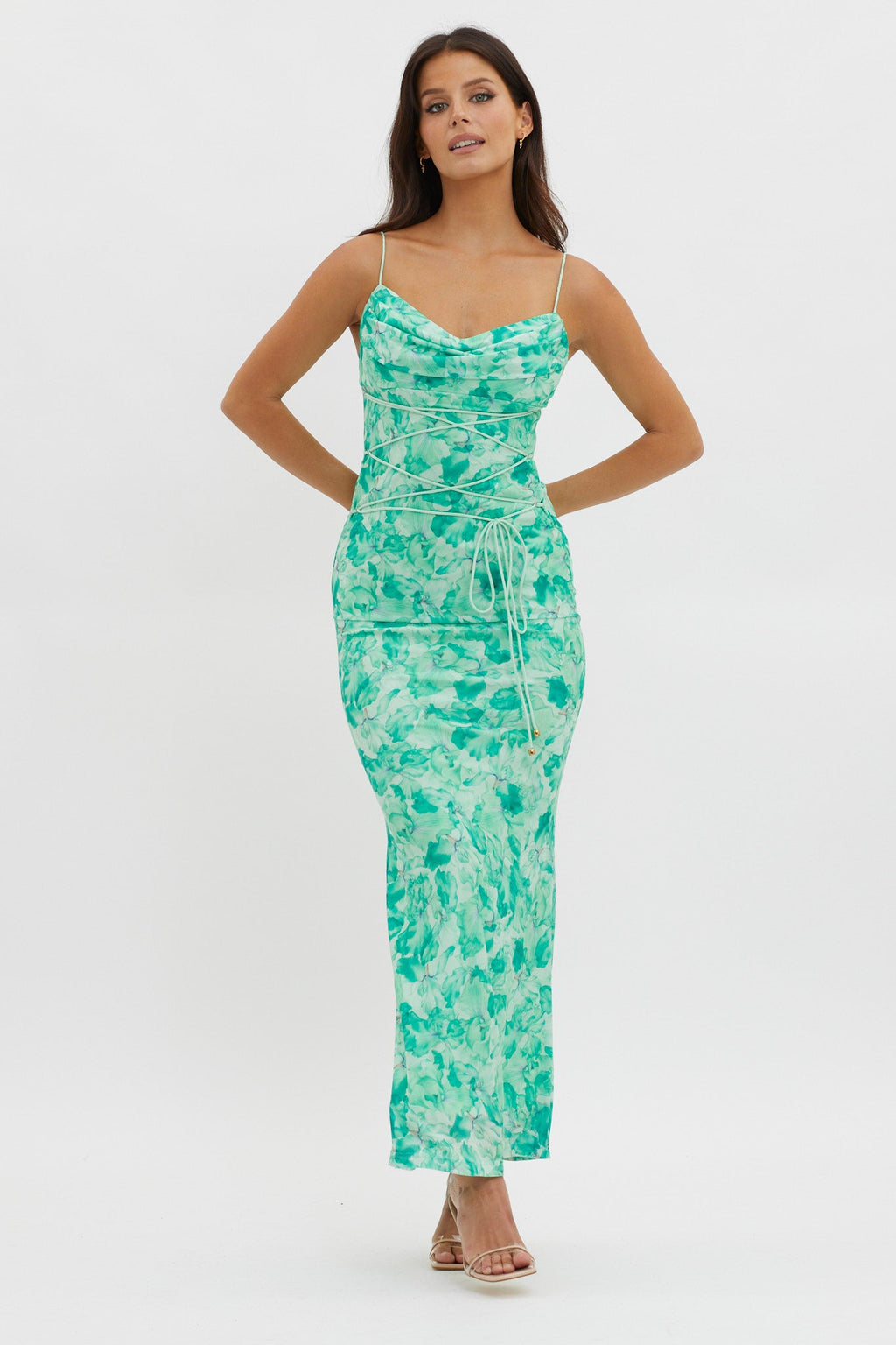 Teava Laced Waist Maxi Dress Orchid Green