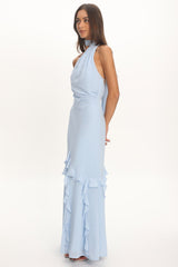 Lorielle One-Shoulder Ruffle Trim Maxi Dress Blue