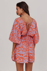 Sugar Coat Print Puff Sleeves Mini Dress Lavender