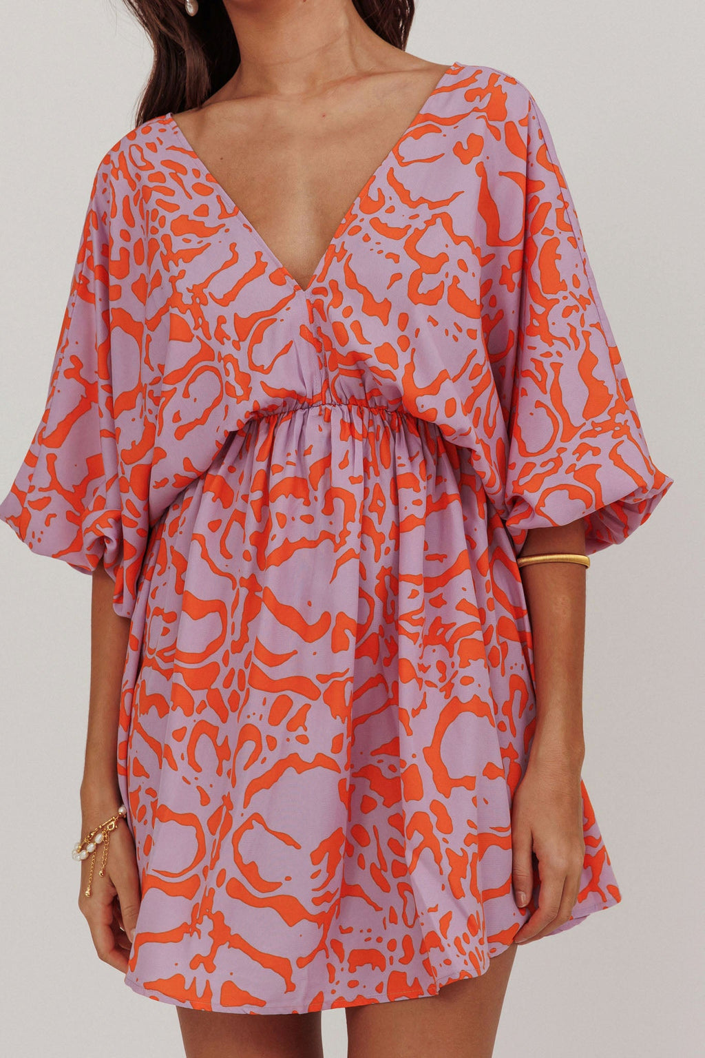 Sugar Coat Print Puff Sleeves Mini Dress Lavender