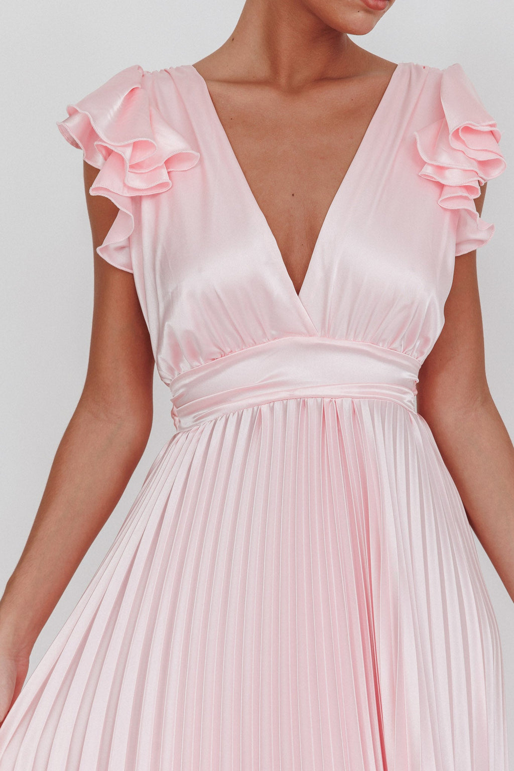Enchantment Ruffle Sleeve Pleat Maxi Dress Pink