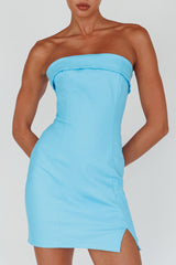 Jordi Foldover Neckline Mini Dress Aqua Blue