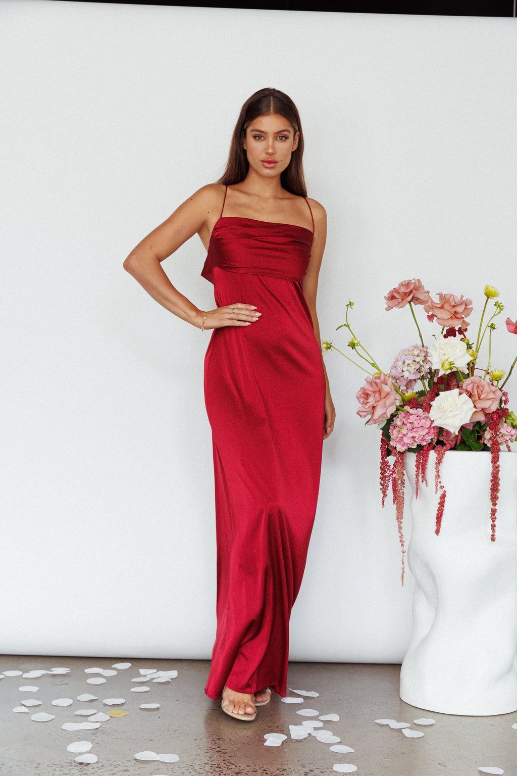 Love Letters Strappy Cowl Back Dress Burgundy