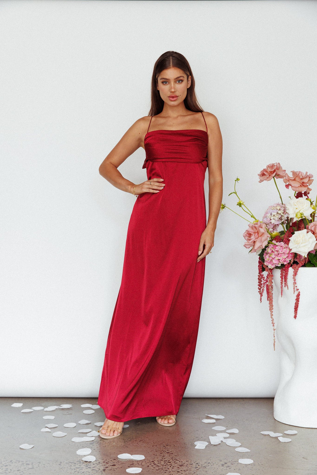 Love Letters Strappy Cowl Back Dress Burgundy