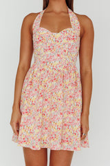 Hey Baby Halterneck Mini Dress Pink Floral