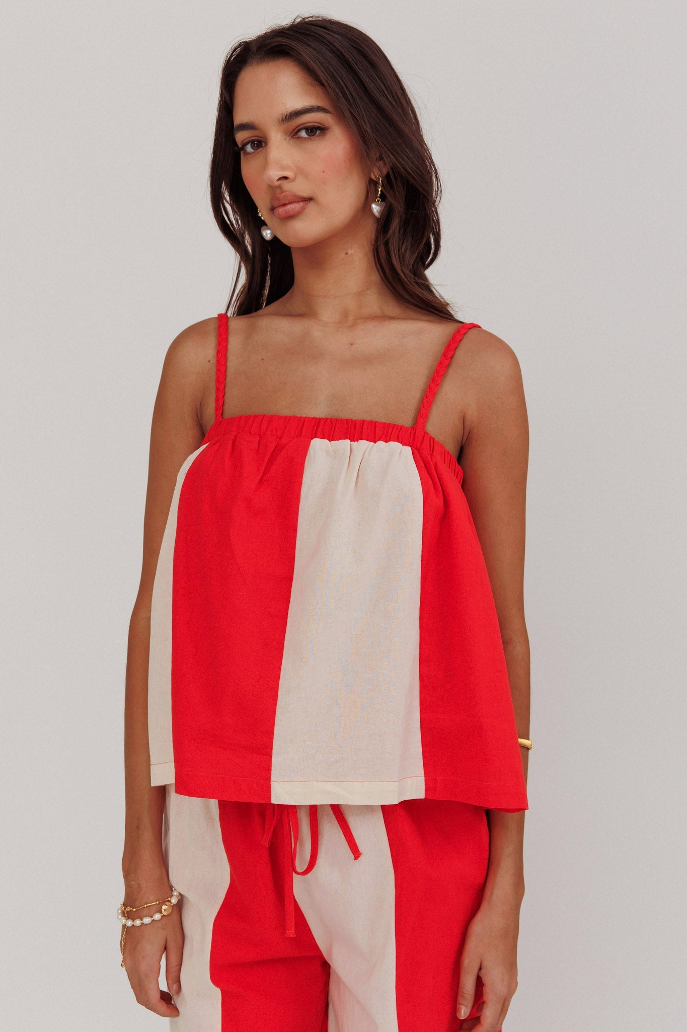 Dream Girl Braided Strap Contrast Top Tomato Red