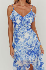 Reanne Chiffon Floral High-Low Hem Dress Blue