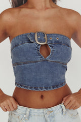 Olympus Strapless Denim Cropped Top Medium Blue