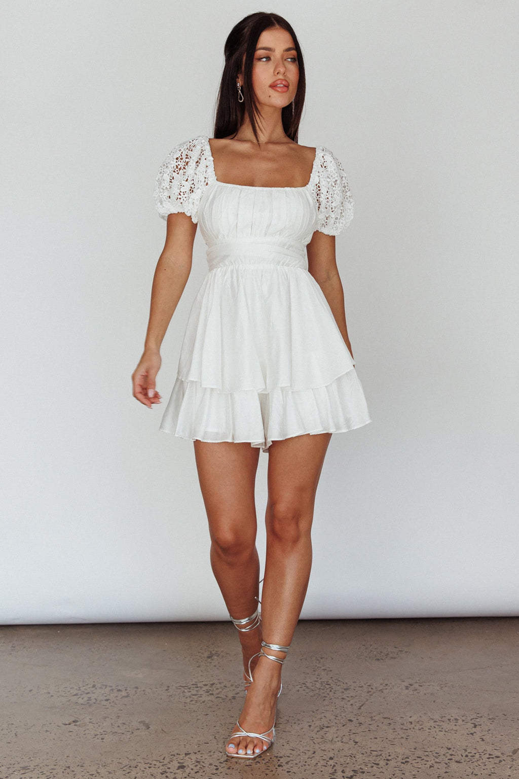 Hold My Halo Lace Sleeve Romper White