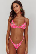 Aether Scrunched Tanga Bikini Bottoms Pink Floral