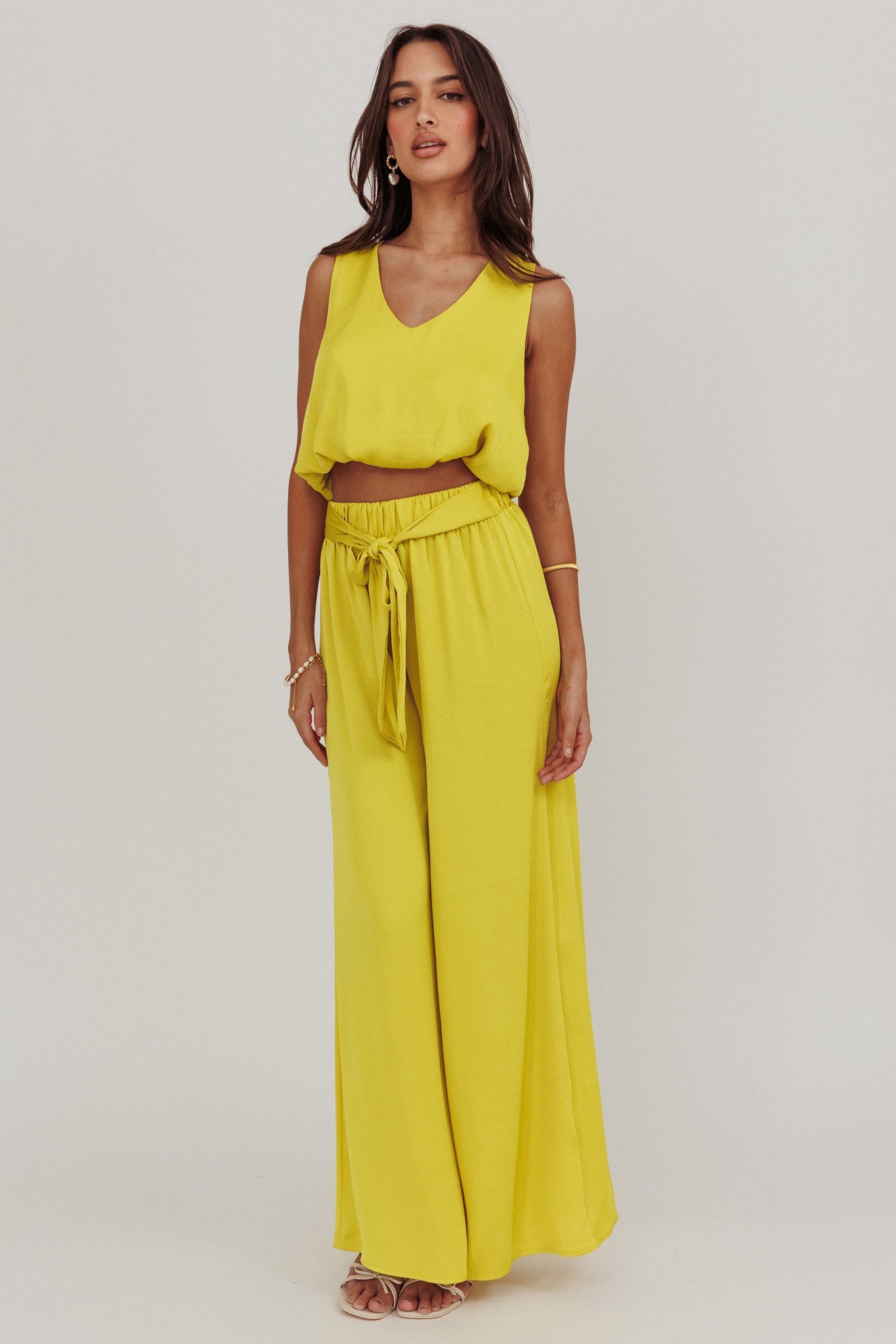 Mariposa Sleeveless Bubble Hem Top Chartreuse