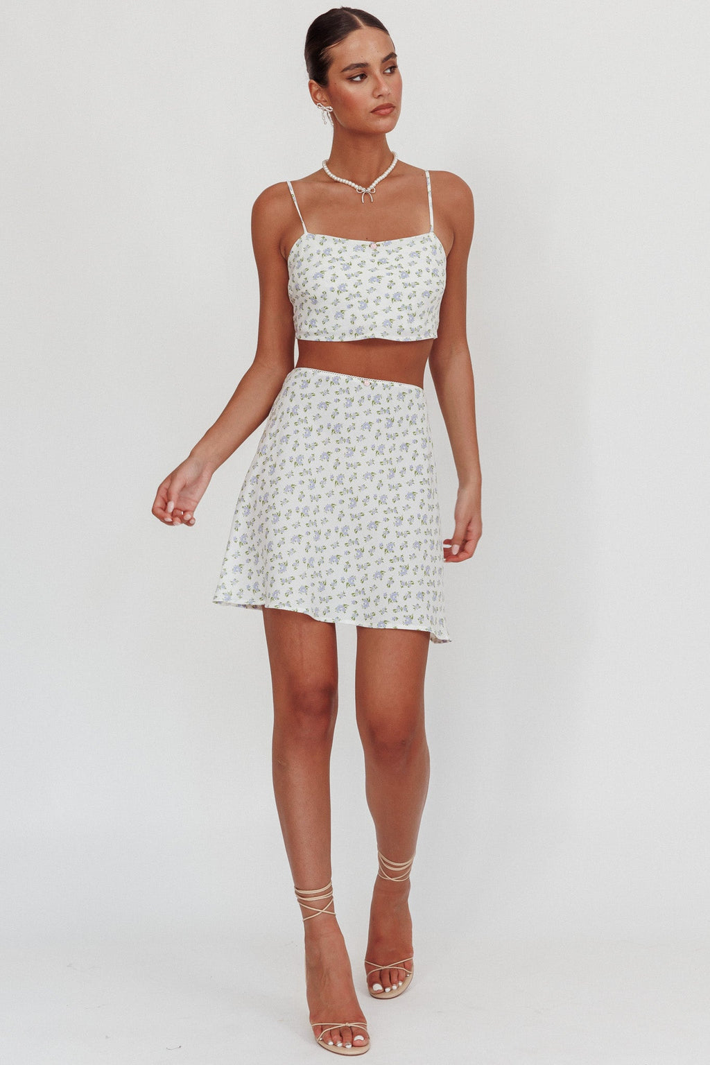 Miss Cupid Floral Mini Skirt Ivory/Blue