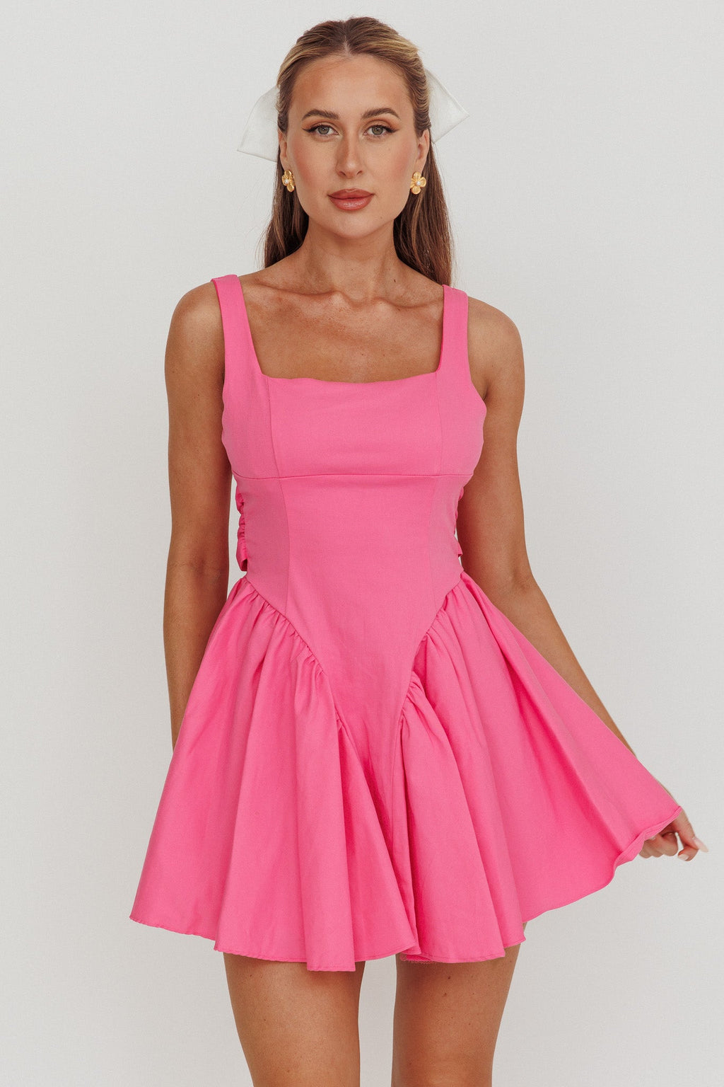 Verdant Square Neck Flared Mini Dress Fuchsia