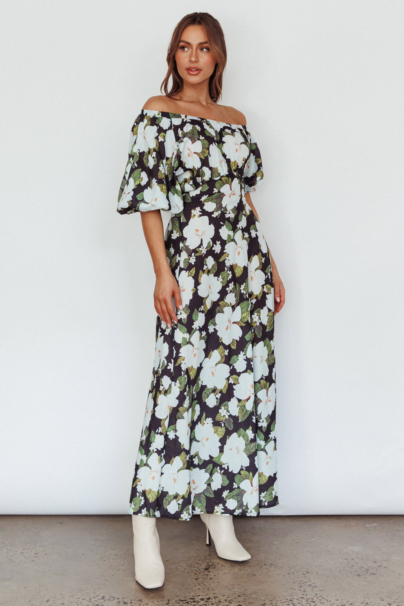 Momentum Off Shoulder Maxi Dress Floral Black