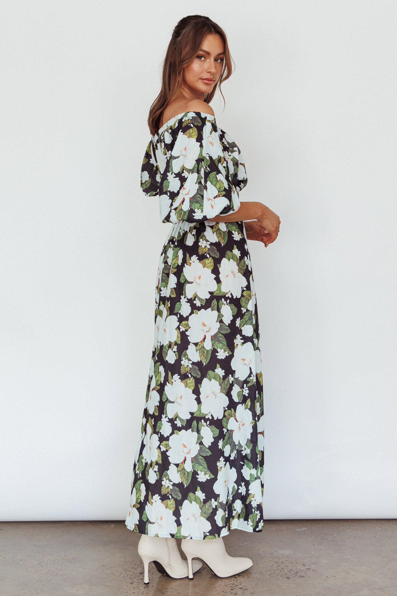 Momentum Off Shoulder Maxi Dress Floral Black