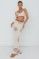 Sunland Knit Maxi Skirt Flower Oat Mocha
