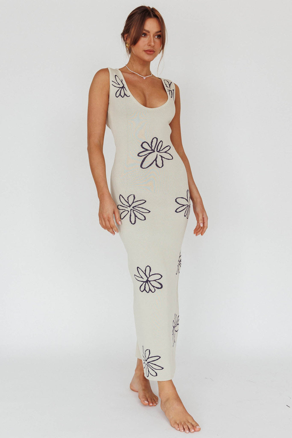 Sunland Knit Maxi Dress Flower Cream