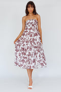 Caloundra Strapless Midi Dress Floral Walnut