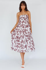 Caloundra Strapless Midi Dress Floral Walnut