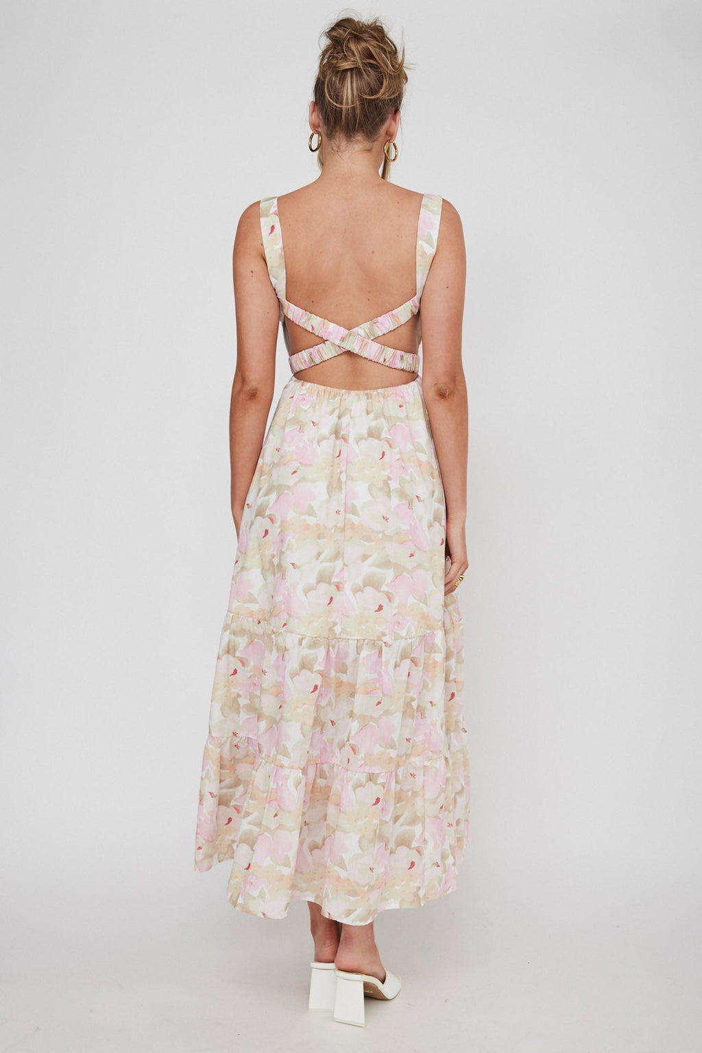 Lisseth Foldover Neckline Midi Dress Floral Pink