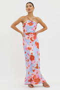 Carter Foldover Neckline Maxi Dress Blue Pink