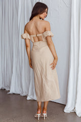 Nico Off-Shoulder Split Midi Dress Sand