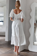 Topanga Canyon String Tie Boho Midi Dress White