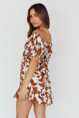 Palm Beach Puff Sleeve Dress Printed Tan