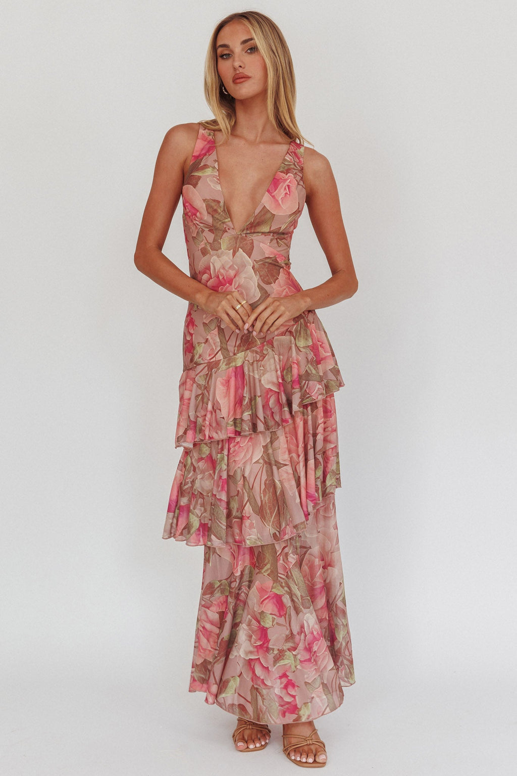 Veda Strappy Back Maxi Dress Roses Blush