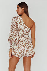 Summer Lover One-Shoulder Romper Floral Brown